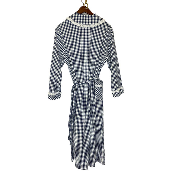 Women's Small Eileen West Blue Gingham Cotton Tie Front Robe Lounge - Picture 6 of 8